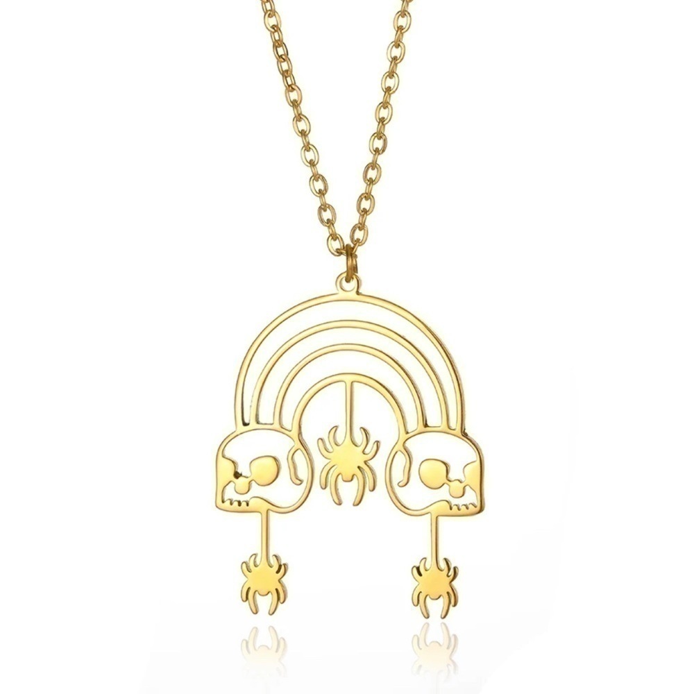 18K Gold Plated Skull and Spider Rainbow Punk/ Gothic Necklace